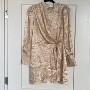 cream/gold silk/satin mini long sleeve dress